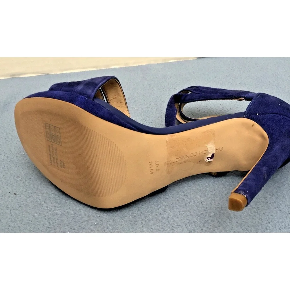 French‎ Connection Women's Blue Suede Slip-On Open Toe Zip Back Heels - Sz 9